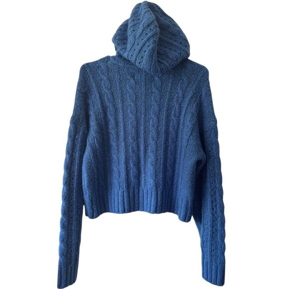 AMERIAN EAGLE Women's Size SMALL Hoodie Cable Knit Cropped Blue Full Zipper - Picture 2 of 6